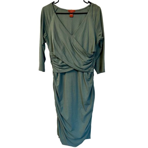 Sundance Eternal Compliment Sage Green Faux Wrap Ruched Dress Size Petite L - Picture 4 of 10